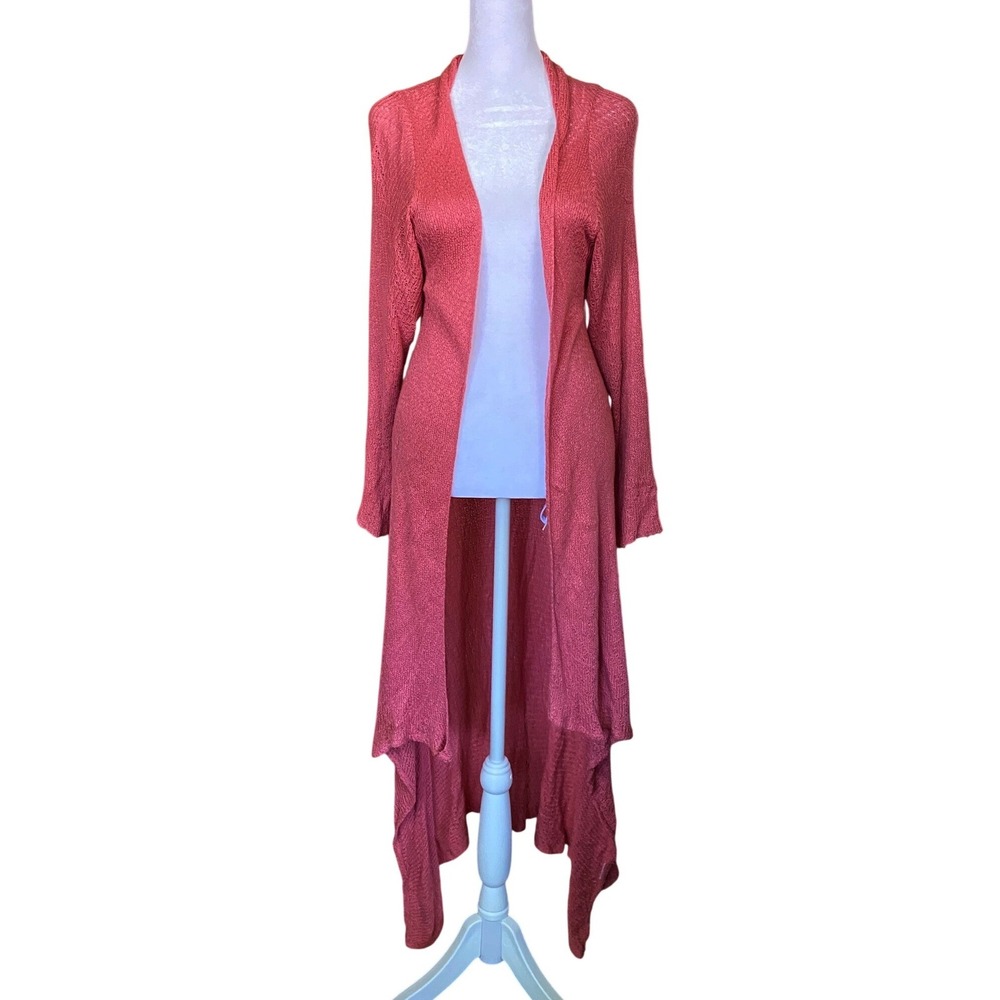 Y2K Knit Open Front Asymmetrical Pink Duster Cardigan Maxi Small Fairy Boho Fem